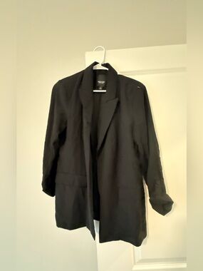 Simply Vera Vera Wang Black Open-Front Blazer with Ruched Sleeves